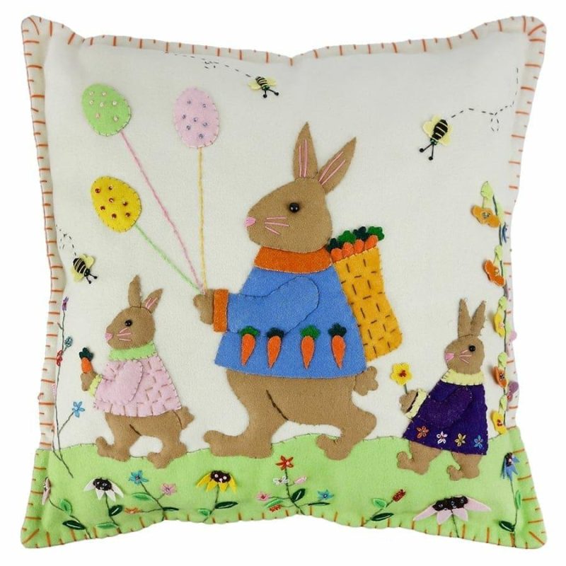 Spring Bunnies With Balloons Pillow  |  Easter