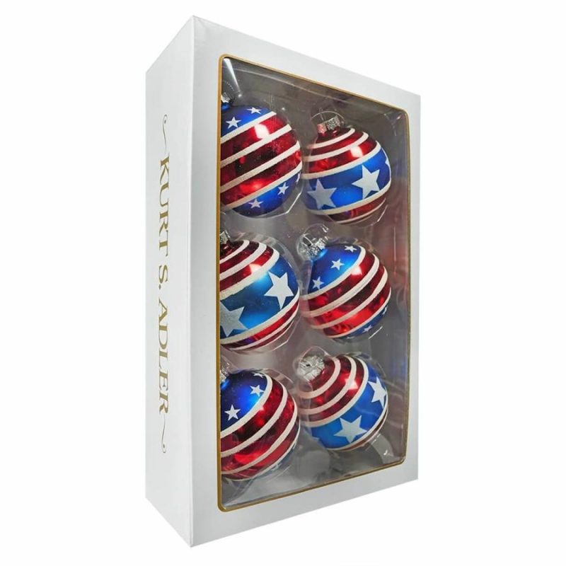 Stars & Stripes Glass Ball Ornaments Set/6  |  Patriotic