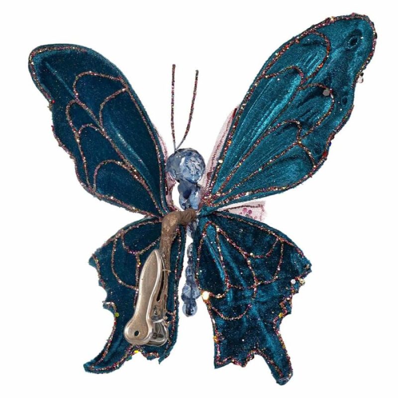 Teal & Blue Multicolored Jeweled & Glittered Butterfly Clip Ornament  |  Easter