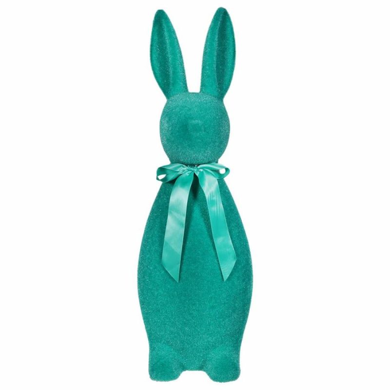 Teal Flocked Button Nosed Bunny  |  Easter