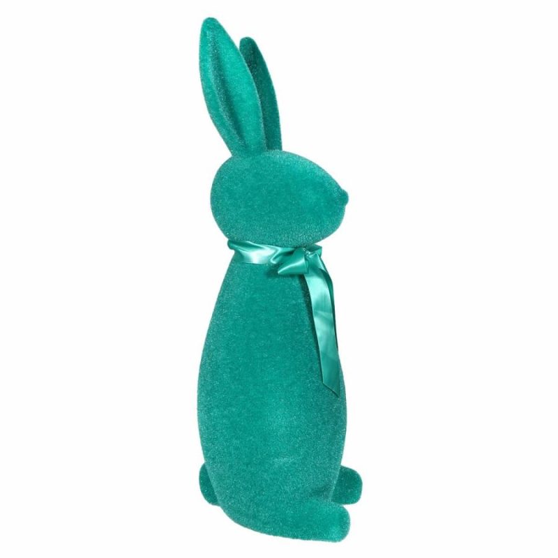 Teal Flocked Button Nosed Bunny  |  Easter