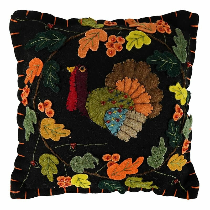 Turkey In Fall Leaves Pillow  |  Thanksgiving