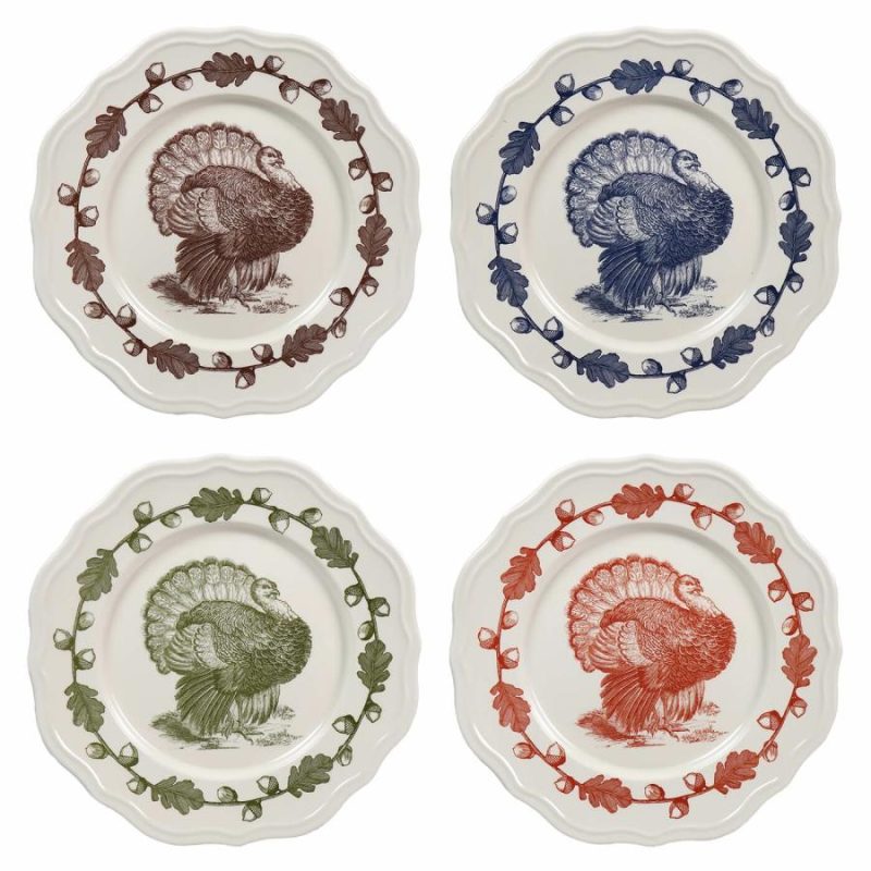 Turkey Scalloped Melamine Plates Set/4  |  Thanksgiving