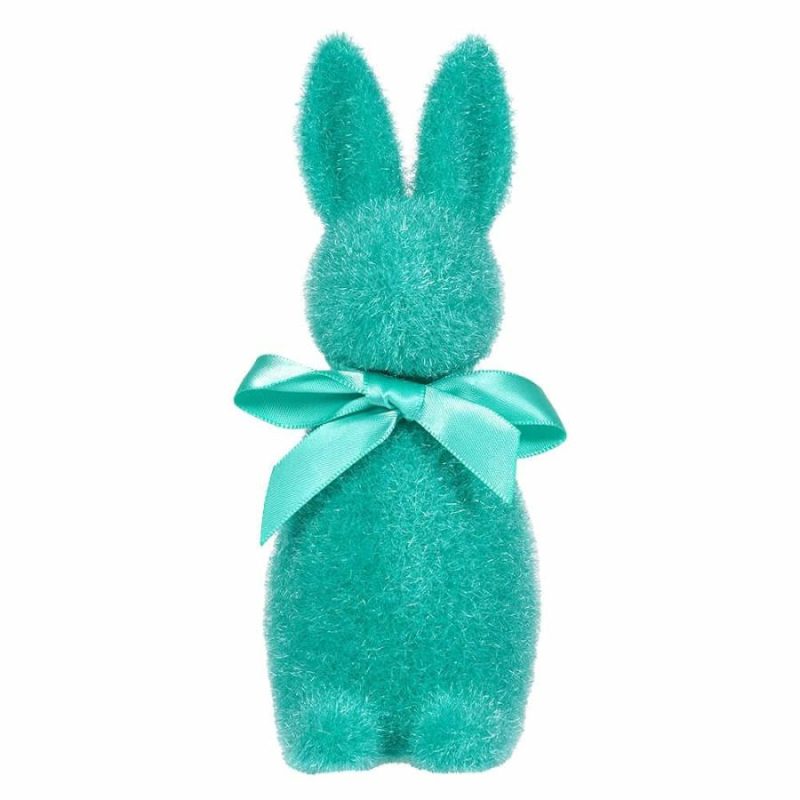 Turquoise Flocked Button Nose Bunny  |  Easter