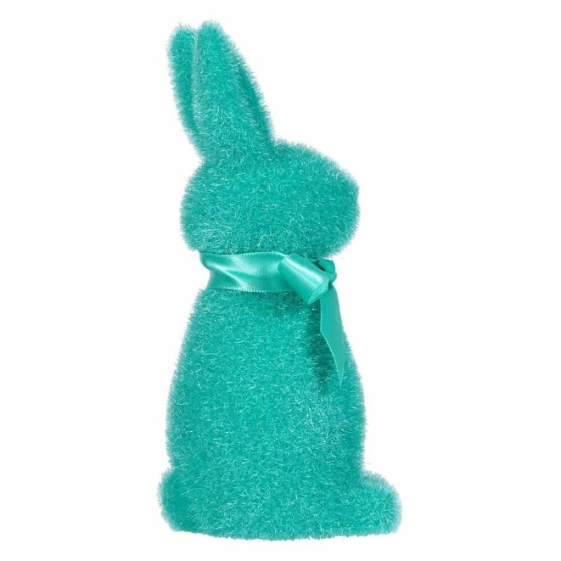 Turquoise Flocked Button Nose Bunny  |  Easter