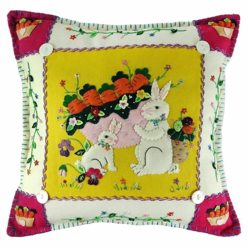 Two Bunnies At The Carrot Harvest Pillow  |  Easter