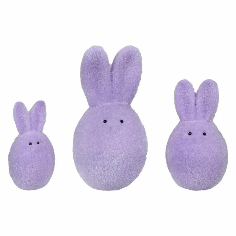 Violet Flocked Bunny Eggs Set/3  |  Easter