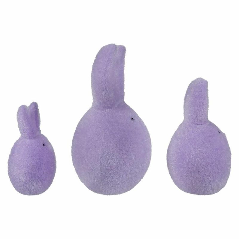 Violet Flocked Bunny Eggs Set/3  |  Easter