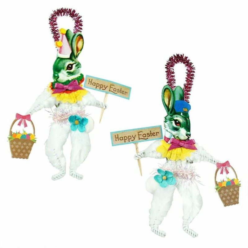 White Easter Bunny Chenille Ornaments Set/2 – Traditions Exclusive  |  Easter