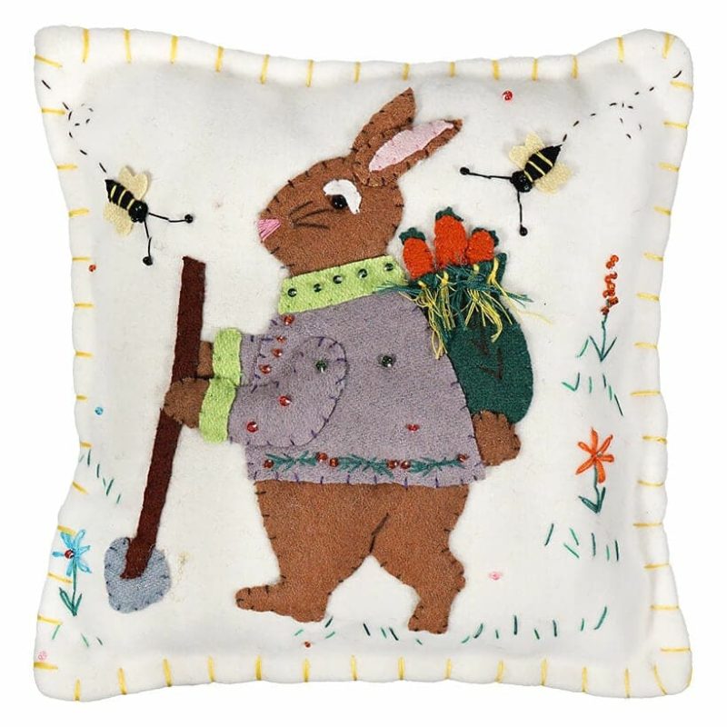 White Easter Pillow With Brown Bunny  |  Easter