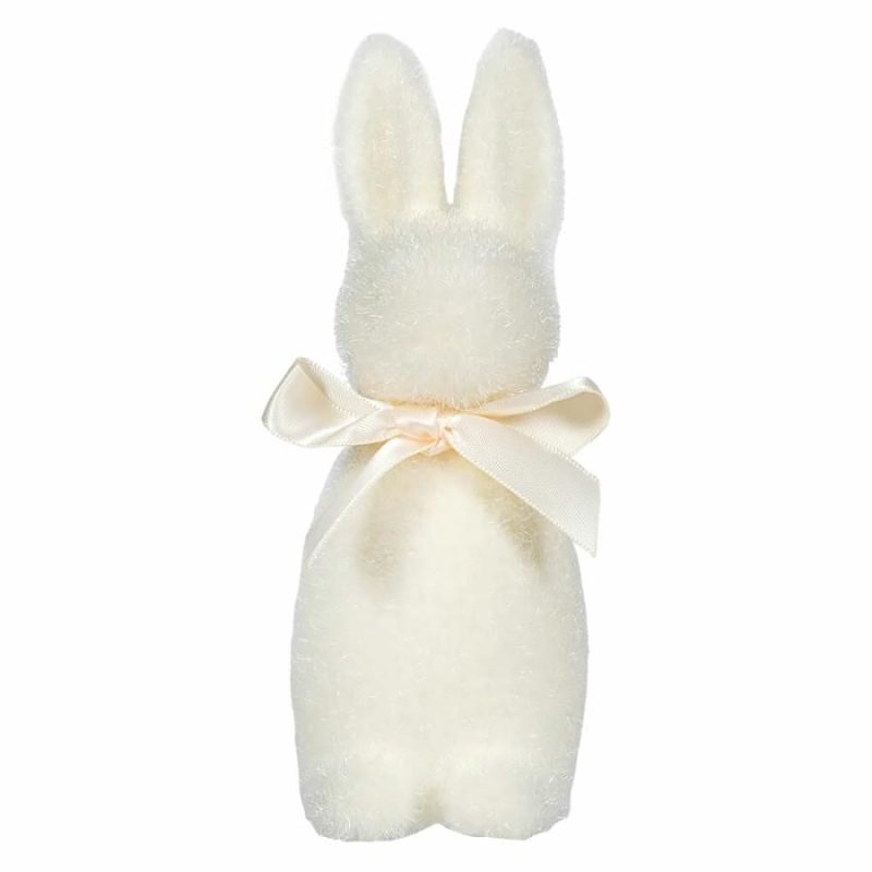 White Flocked Button Nose Bunny  |  Easter