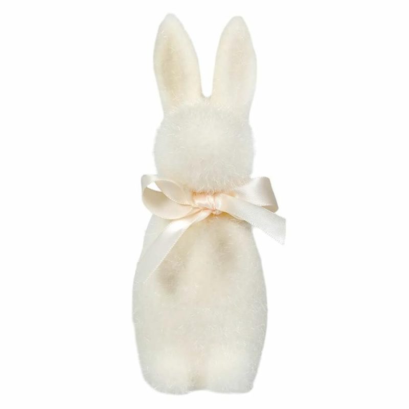 White Flocked Pastel Button Nose Bunny  |  Easter