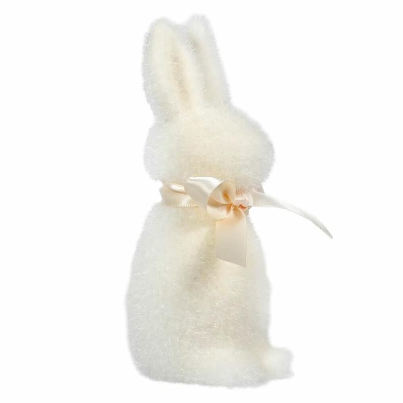 White Flocked Pastel Button Nose Bunny  |  Easter