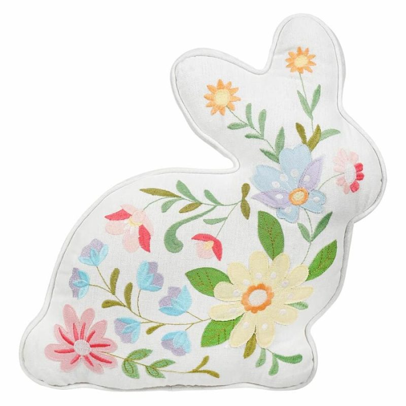 White Floral Bunny Shaped Pillow  |  Easter