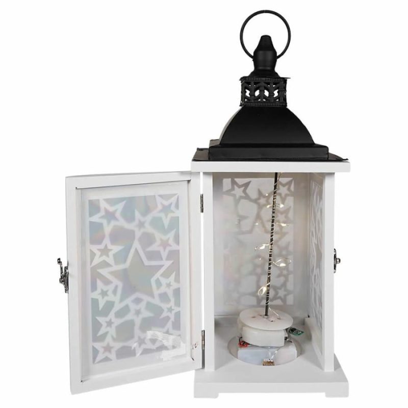 White Lighted Wood & Metal Patriotic Lantern  |  Patriotic