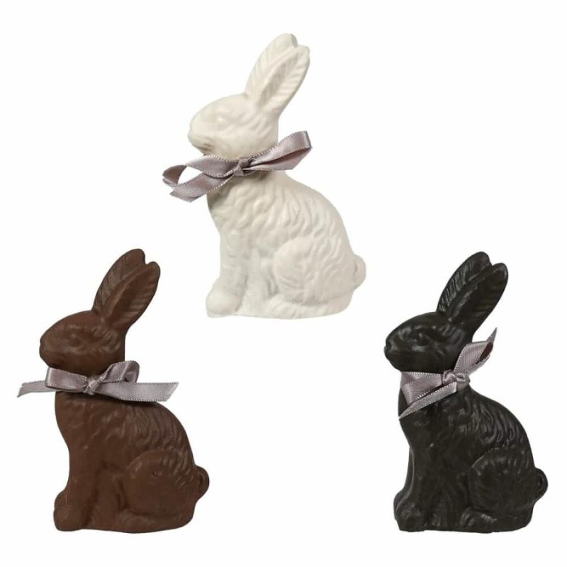 White, Milk & Dark Chocolate Bunnies With Bows Set/3  |  Easter