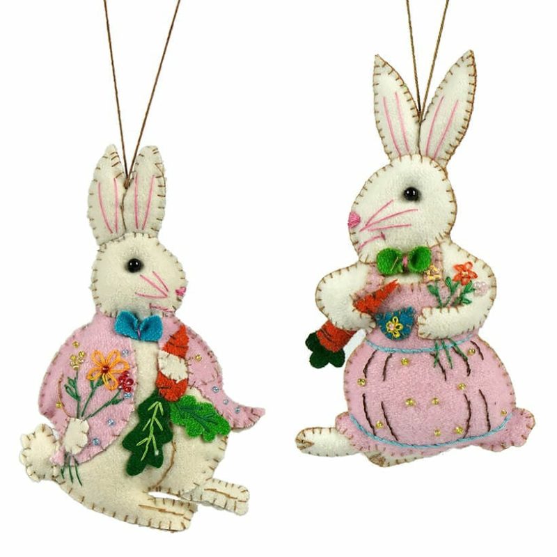 White Rabbit Couple Ornaments Set/2  |  Easter