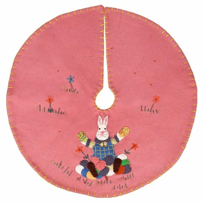 White Rabbit With Eggs Pink Tree Skirt  |  Easter