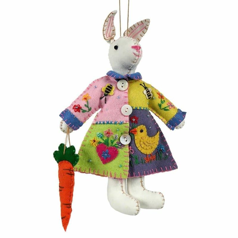 White Rabbit With Patchwork Dress Ornament  |  Easter