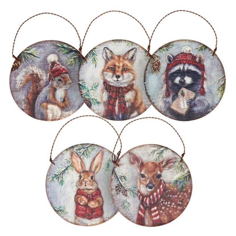 Winter Animal Wood Ornaments Set/5  |  Christmas