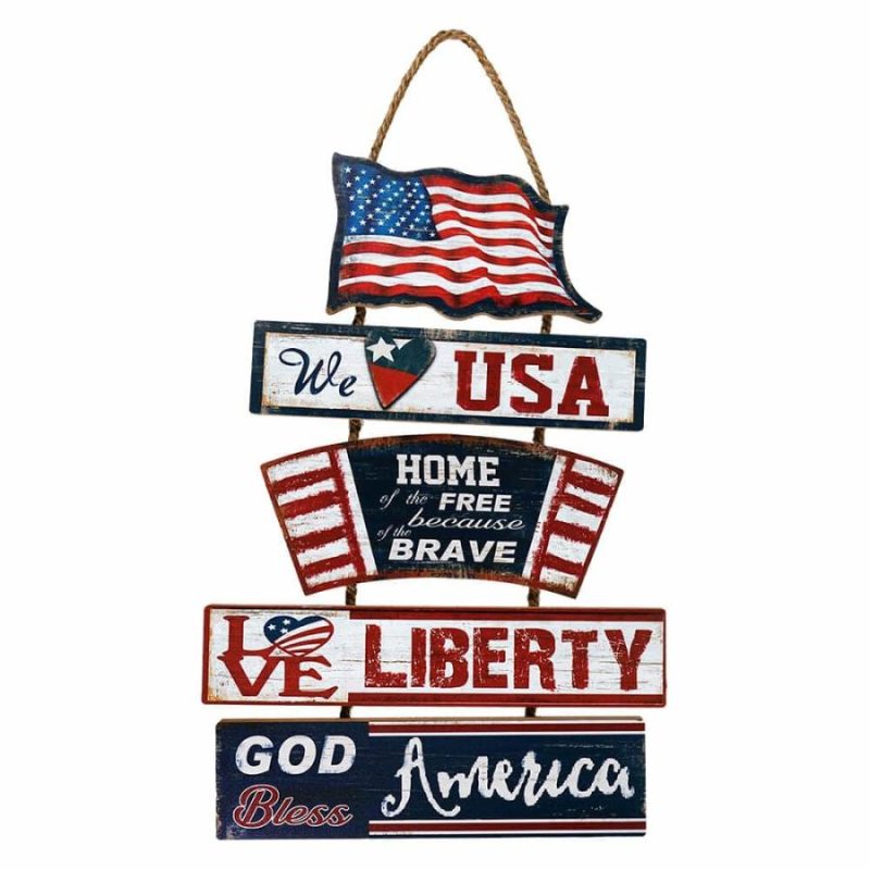 Wood Americana Flag Wall Hanging Sign  |  Patriotic