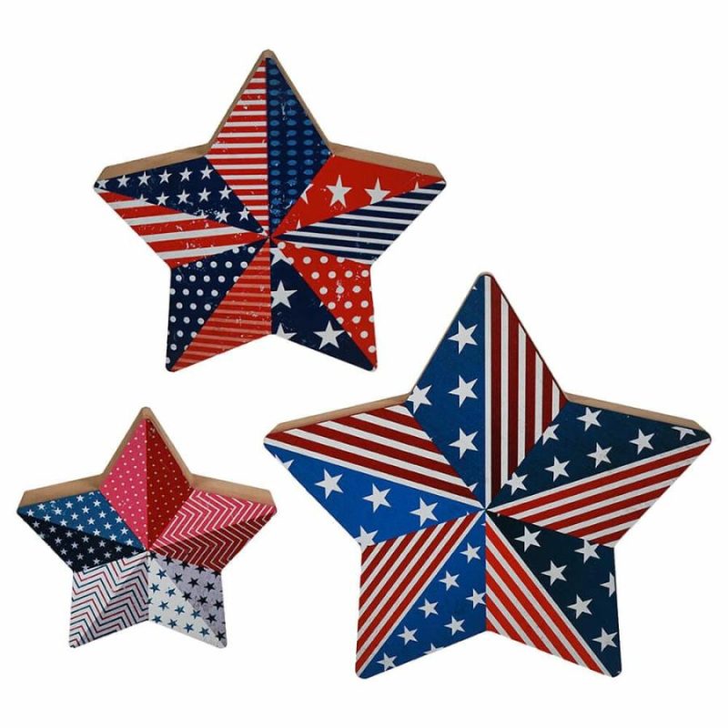 Wood Americana Star Blocks Set/3  |  Patriotic