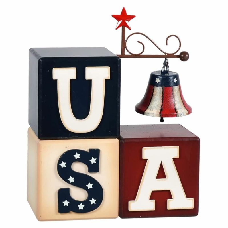 Wood & Metal Americana U.S.A Blocks With Bell  |  Patriotic