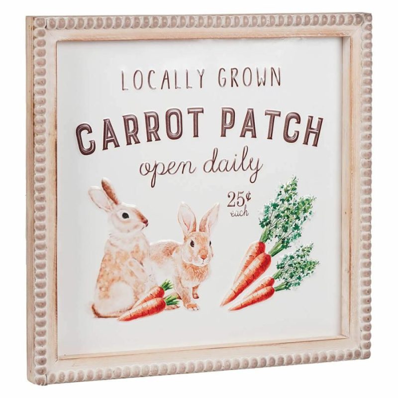 Wood & Metal Embossed Carrot Patch Easter Bunnies Wall Decor  |  Easter