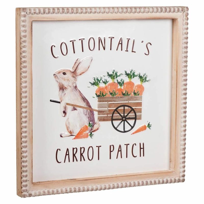 Wood & Metal Embossed Carrot Patch Easter Bunny Wall Decor  |  Easter