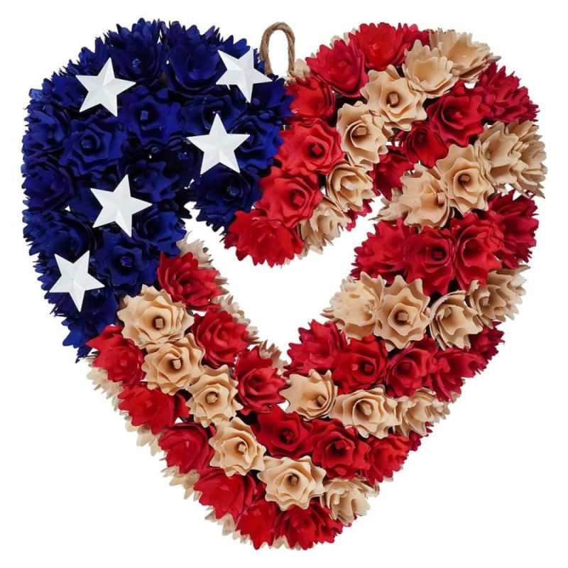 Wood Shaving Independence Heart Wreath  |  Patriotic