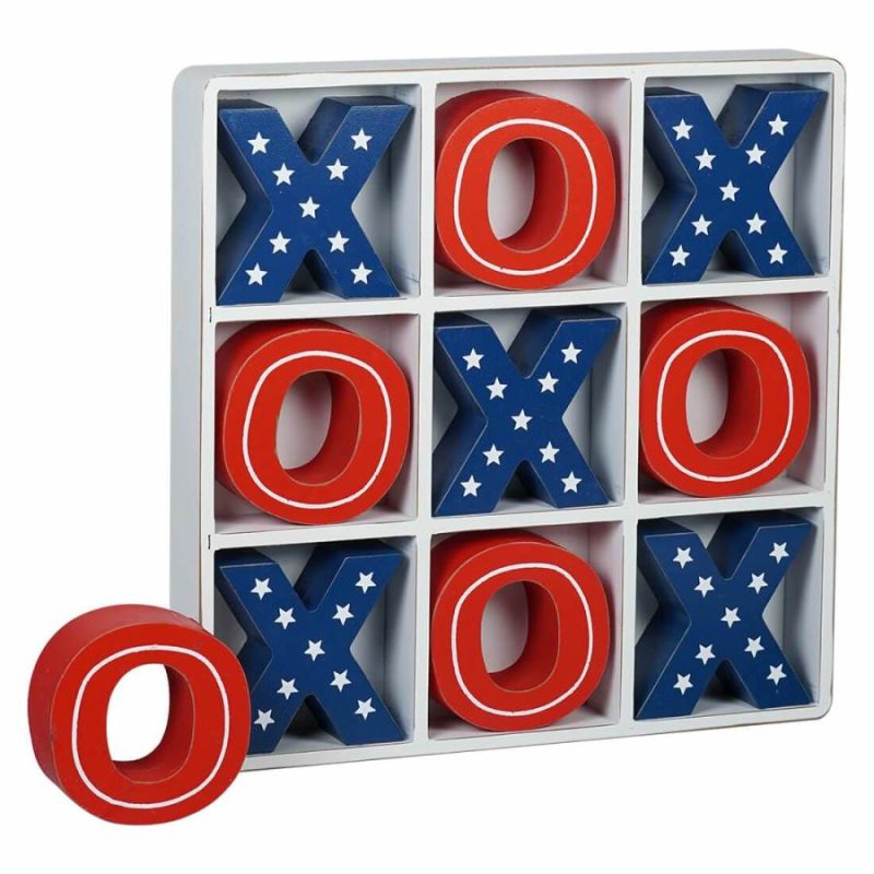 Wooden Patriotic Tabletop Tic-Tac-Toe Game S/10  |  Patriotic