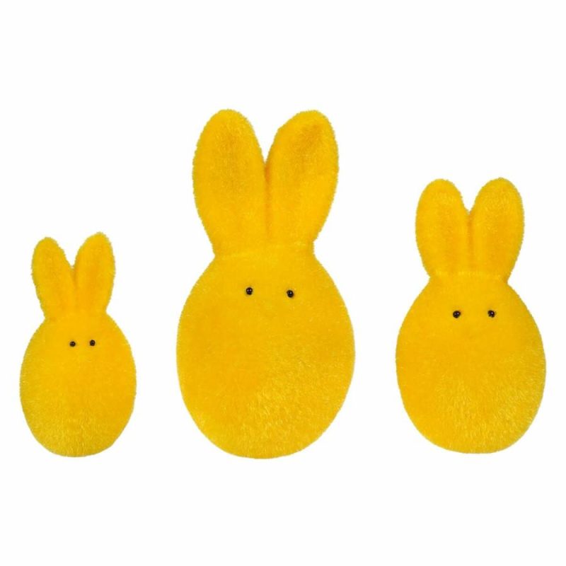 Yellow Flocked Bunny Eggs Set/3  |  Easter