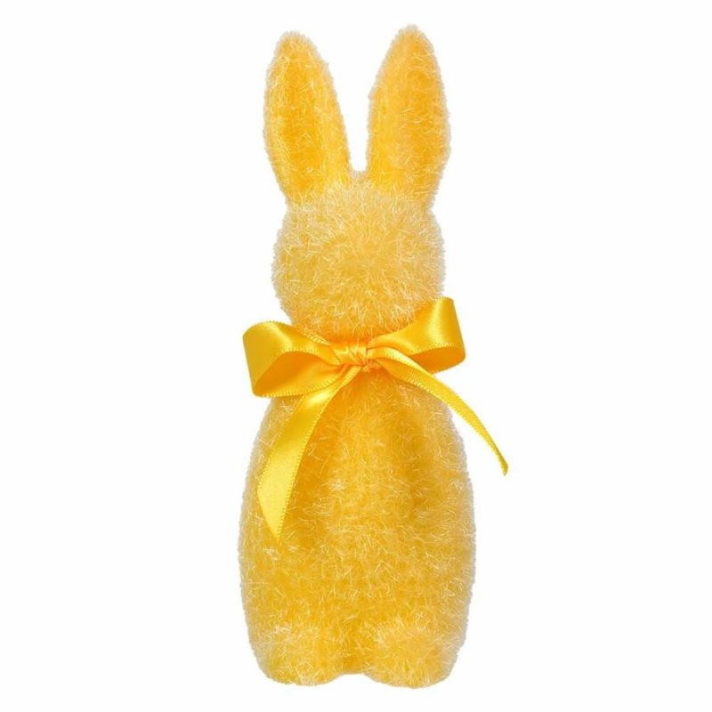 Yellow Flocked Pastel Button Nose Bunny  |  Easter