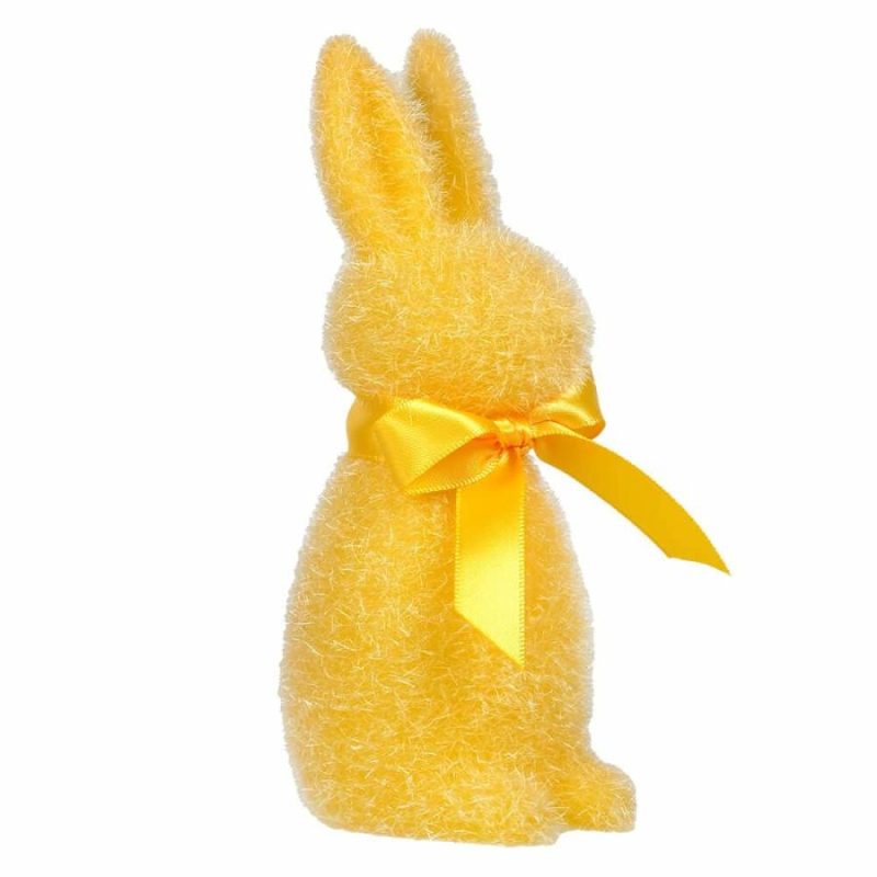 Yellow Flocked Pastel Button Nose Bunny  |  Easter