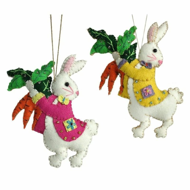 Carrot Gathering Bunny Ornaments Set/2  |  Easter