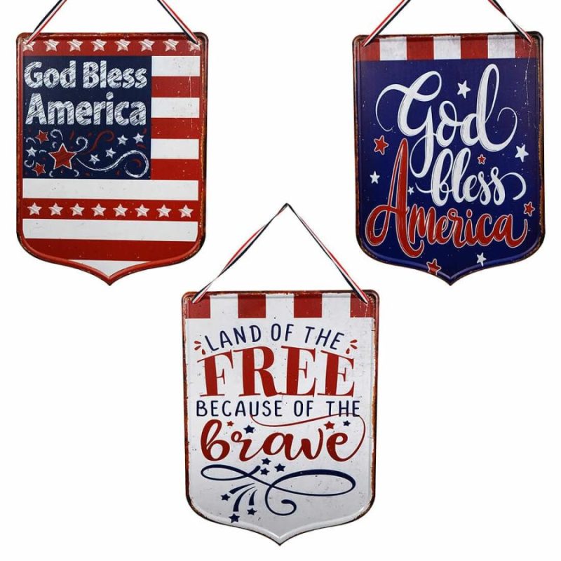 Metal Americana Wall Hanging Signs Set/3  |  Patriotic