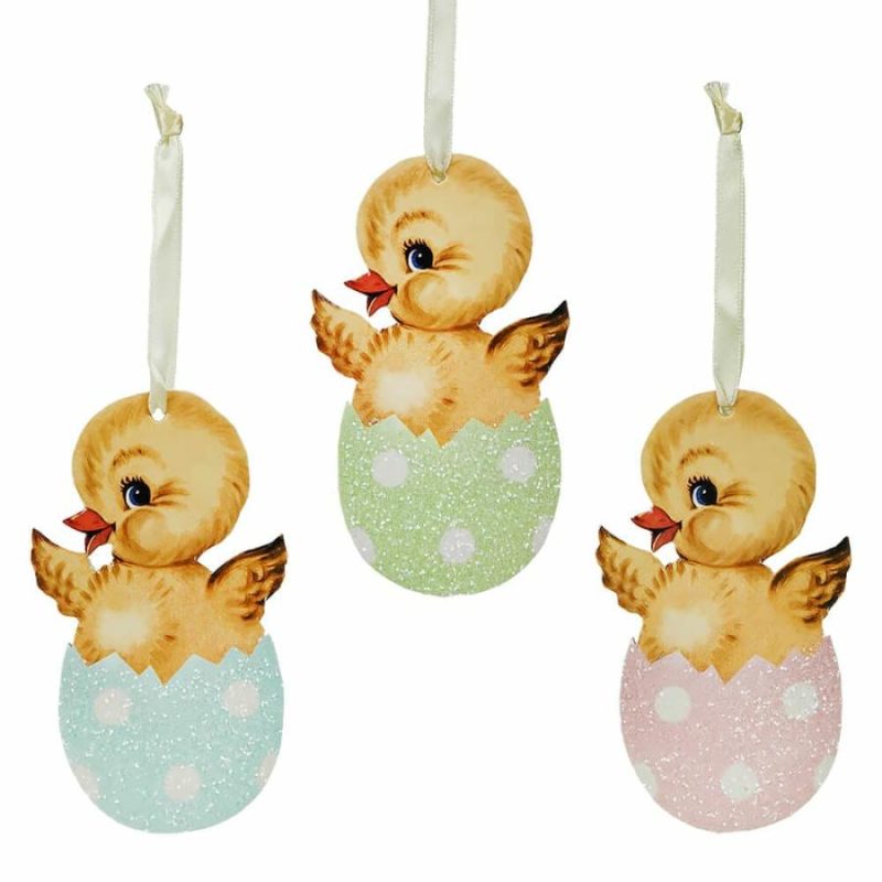 Chick In Egg Pressed Paper Ornaments Set/3  |  Easter