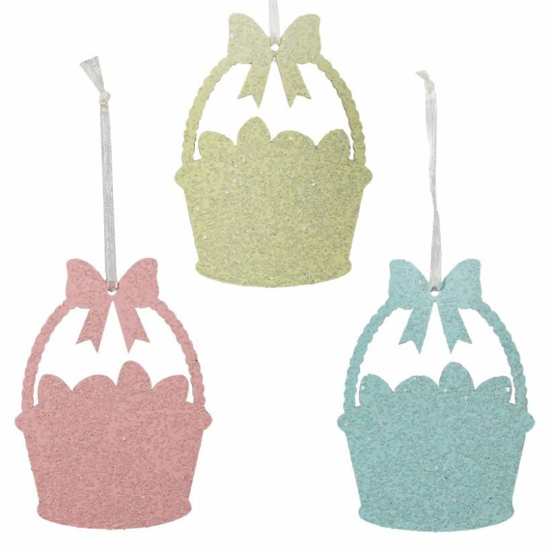 Egg Basket Glittered Ornaments Set/3  |  Easter