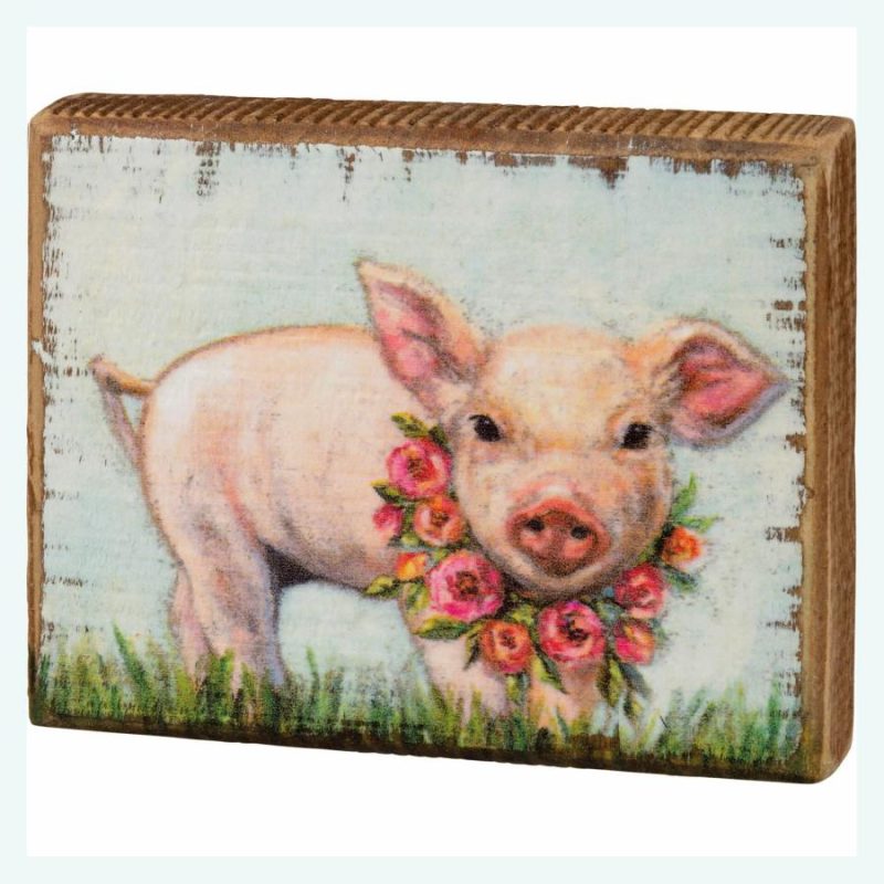 Floral Piglet Block Sign  |  Easter