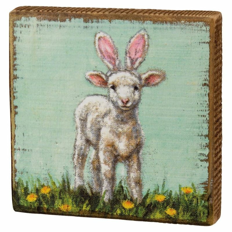 Lamb Bunny Ears Block Sign  |  Easter