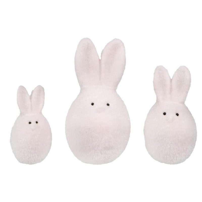 Light Pink Flocked Bunny Eggs Set/3  |  Easter