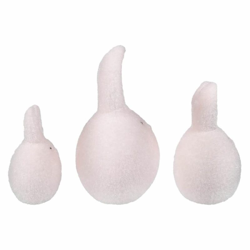 Light Pink Flocked Bunny Eggs Set/3  |  Easter