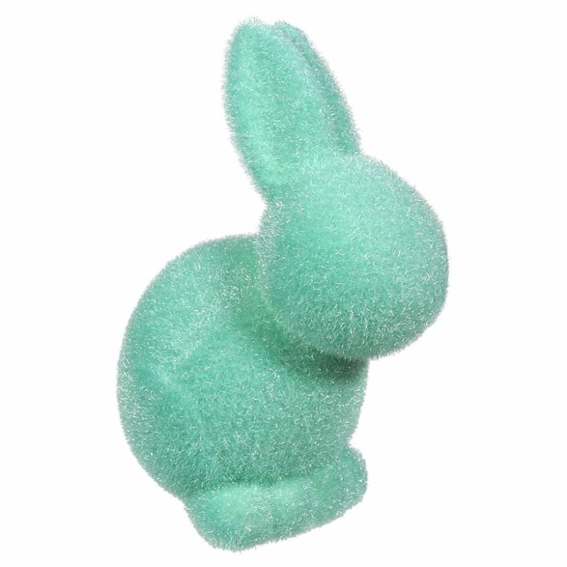 Pastel Green Flocked Seated Bunny  |  Easter