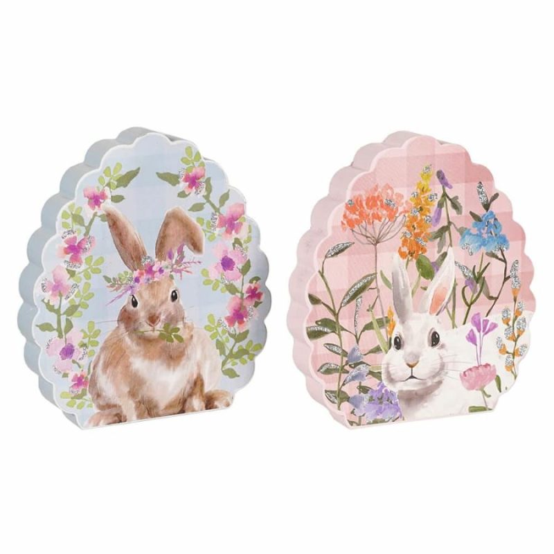 Pink & Blue Scalloped Egg Floral Bunny Decor Set/2  |  Easter