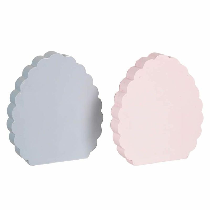 Pink & Blue Scalloped Egg Floral Bunny Decor Set/2  |  Easter