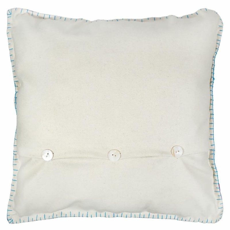 White-Edged Blue Pillow With Rabbits  |  Easter