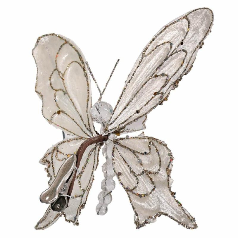 Platinum & Gold Glittered & Jeweled Butterfly Clip Ornament  |  Easter